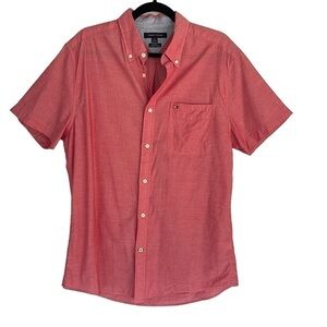 Tommy Hilfiger 100% Cotton  Button Down Short Sleeve Shirt Size L Custom Fit